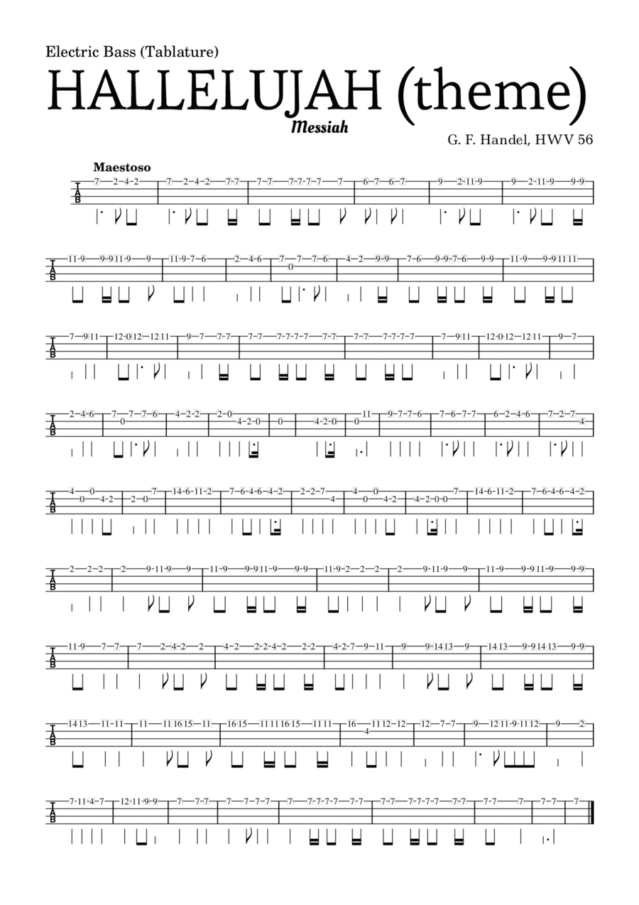 Aleluia (HALLELUJAH), of the Messiah - for Electric Bass (Tablature) and accompaniment (arr. Leyandder Trustworthy)