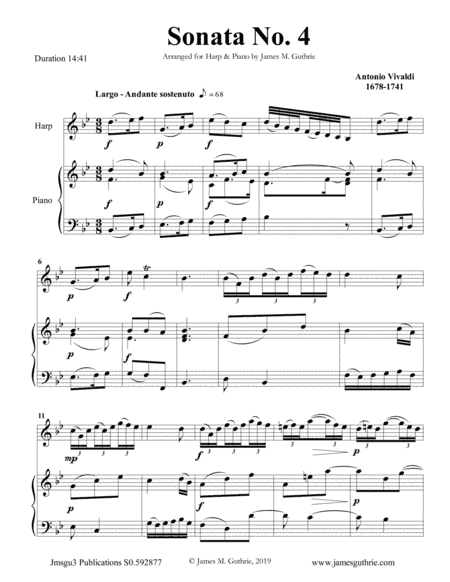 Vivaldi: Sonata No. 4 for Harp & Piano (arr. James M. Guthrie, ASCAP)