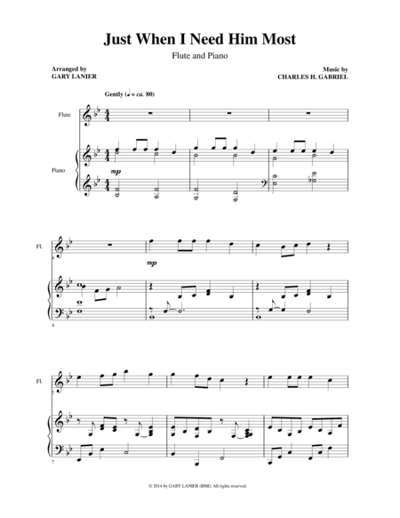 JUST WHEN I NEED HIM MOST (Flute/Piano and Flt Part) (arr. Gary Lanier)