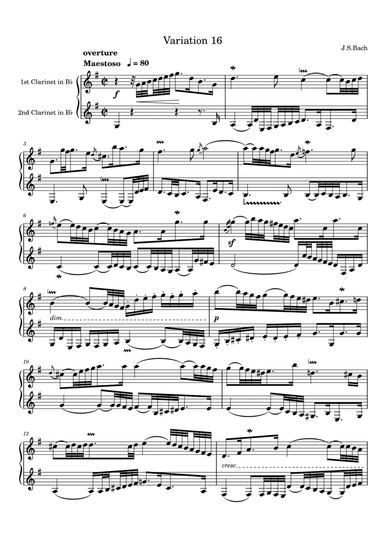 J.S.Bach: Goldberg Variation 16 for two clarinets (arr. Saho Omukai)
