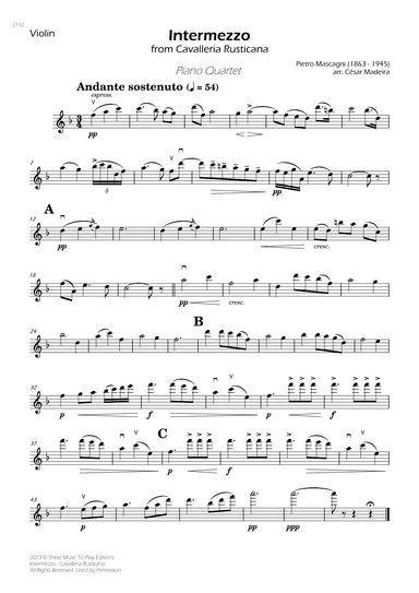 Intermezzo from Cavalleria Rusticana - Piano Quartet (Individual Parts) (arr. César Madeira)