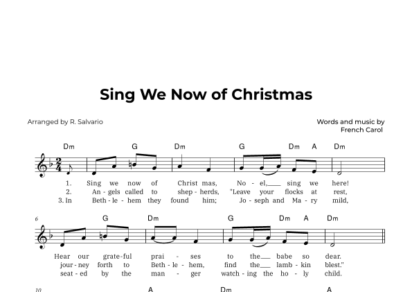 Sing We Now of Christmas (Key of D Minor) (arr. R. Salvario)
