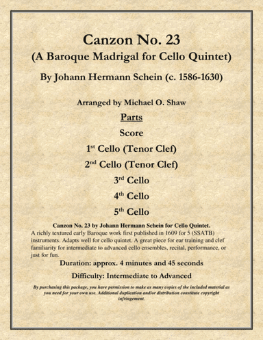 Canzon No. 23 A Baroque Madrigal for Cello Quintet (arr. Michael O. Shaw)