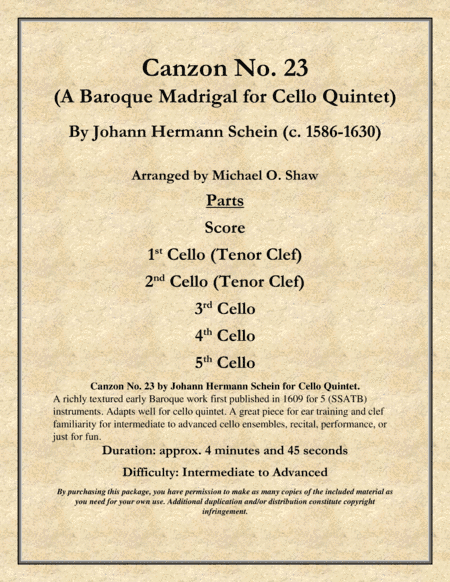 Canzon No. 23 A Baroque Madrigal for Cello Quintet (arr. Michael O. Shaw)