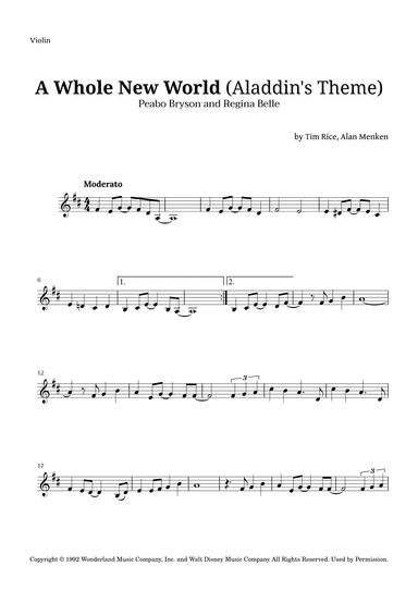 A Whole New World (aladdin's Theme) (arr. Langanho)