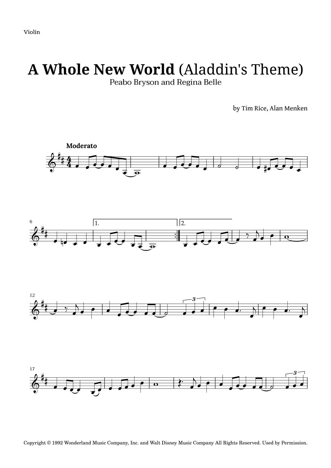 A Whole New World (aladdin's Theme) (arr. Langanho)