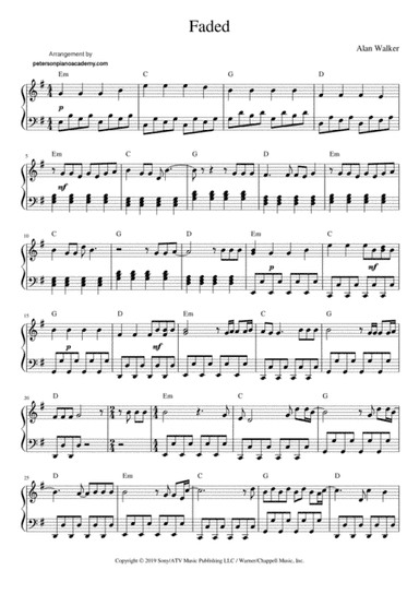 Faded (arr. Peterson Piano Academy)
