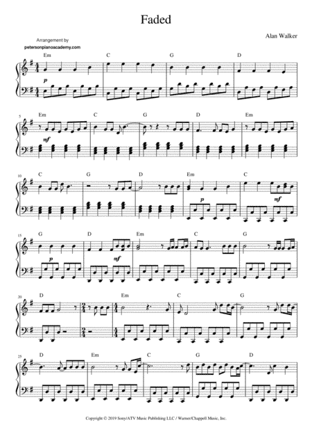 Faded (arr. Peterson Piano Academy)