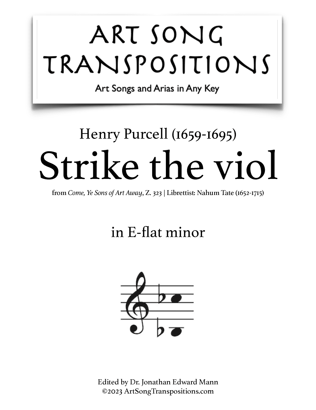 PURCELL: Strike the viol (transposed to E-flat minor) (arr. ArtSongTranspositions.com)