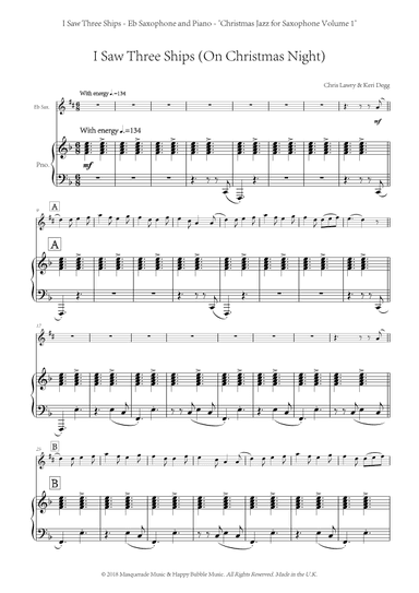 I Saw Three Ships (Eb sax/piano) simply oozes Christmas! Chris Lawry/Keri Degg. Includes free tracks