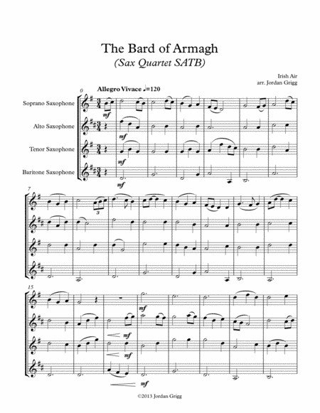 The Bard of Armagh (Sax Quartet SATB) (arr. Jordan Grigg)