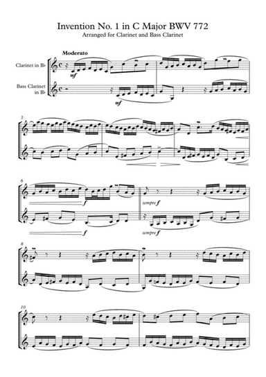 Invention No. 1 in C Major arranged for Clarinet & Bass Clarinet (arr. Andrew Middleton)