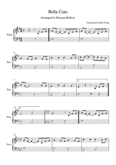 Bella Ciao Easy Piano (arr. Roxana Belibou)