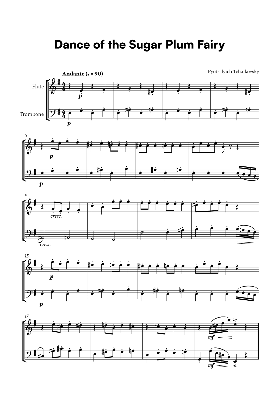 Tchaikovsky - Dance of the Sugar Plum Fairy (for Flute and Trombone) (arr. Cadenza Editions)