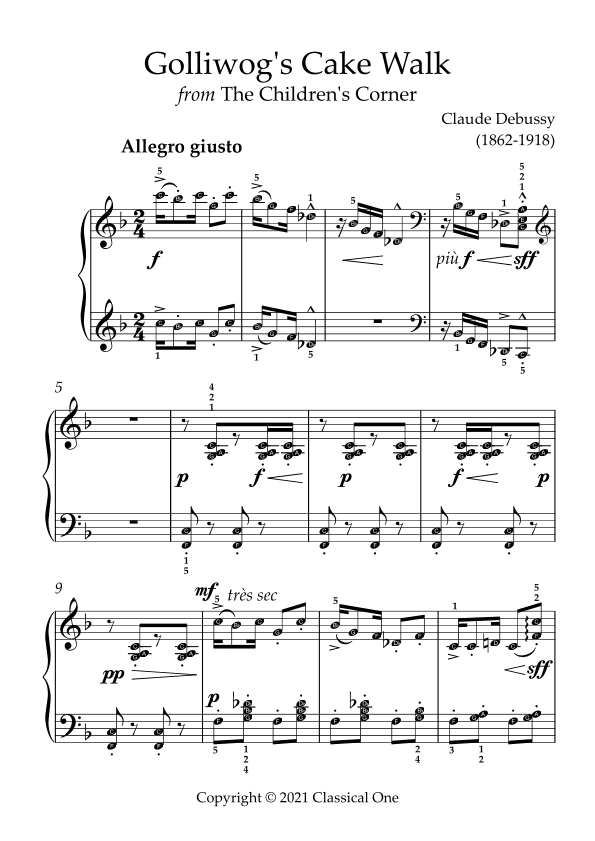 Debussy - Golliwog's Cake Walk(With Note name) (arr. MPS)