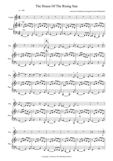 House of the Rising Sun for Violin and Piano (arr. David Burndrett)