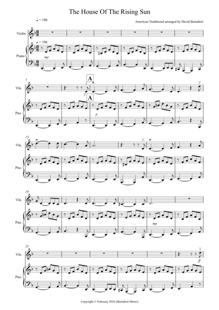 House of the Rising Sun for Violin and Piano (arr. David Burndrett)