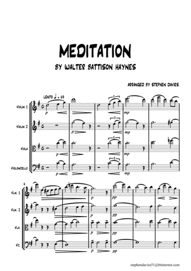 Meditation by Walter Battison Haynes for String Quartet (arr. Stephen Davies)