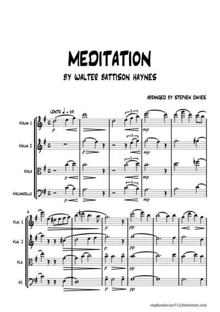 Meditation by Walter Battison Haynes for String Quartet (arr. Stephen Davies)
