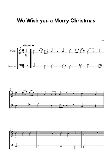 Trad. - We Wish you a Merry Christmas (for Violin and Bassoon) (arr. Cadenza Editions)