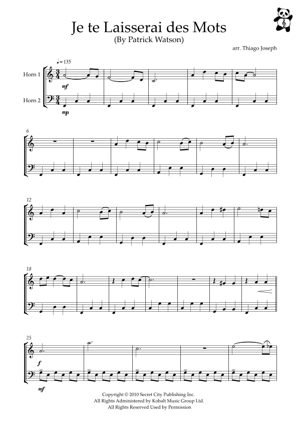 Je Te Laisserai Des Mots (arr. Thiago Joseph)