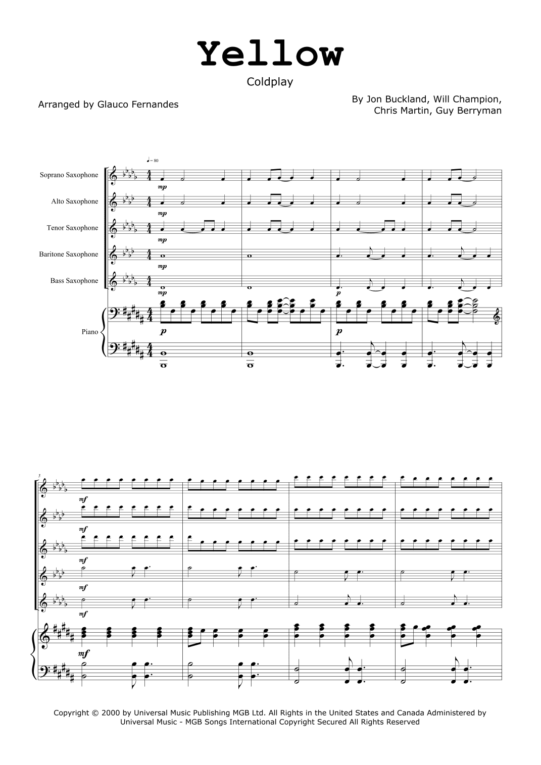 Yellow (arr. Glauco Fernandes)