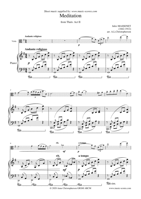 Meditation from Thais - Viola and Piano (arr. Anne L. Christopherson GRSM ARCM)