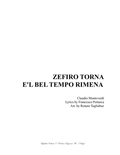 ZEFIRO TORNA E'L BEL TEMPO RIMENA - C. Monteverdi - For SSATB Choir (arr. Renato Tagliabue)