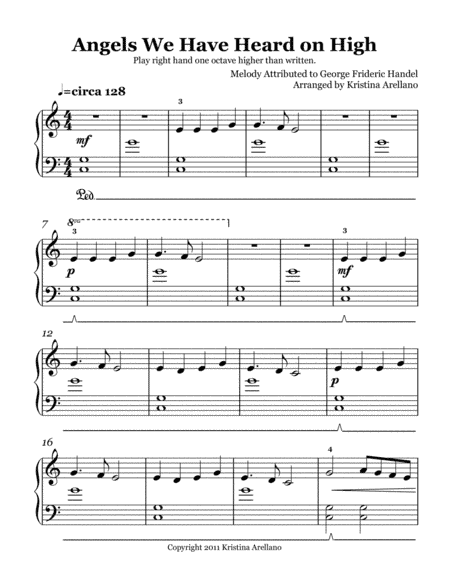 Angels We Have Heard On High Elementary Piano Solo (arr. Kristina Arellano)