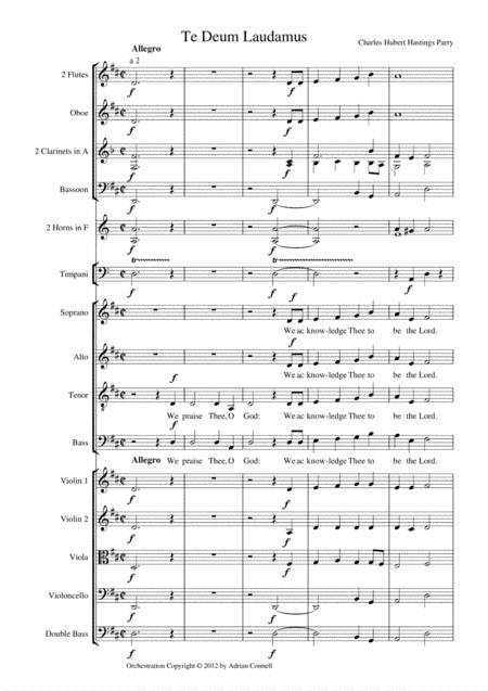 Parry - Te Deum Orchestrated by Adrian Connell - Full Score (arr. Adrian Connell)
