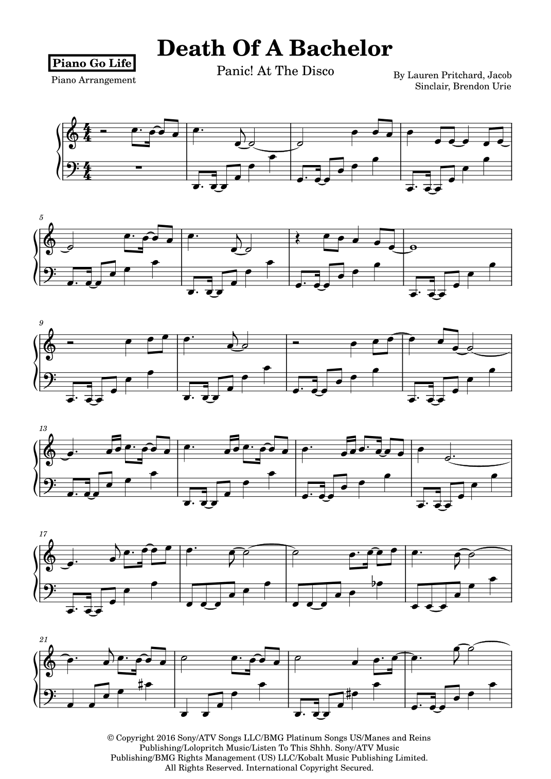 Death Of A Bachelor (arr. Piano Go Life)