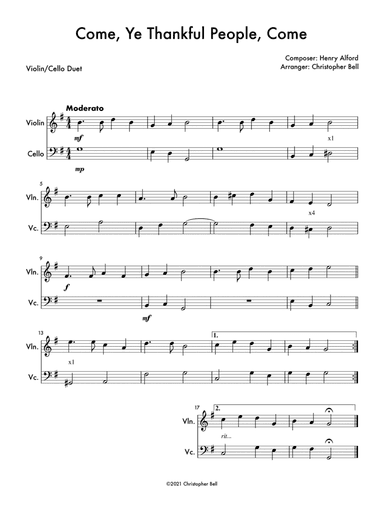 Come, Ye Thankful People, Come - Violin/Cello Duet (arr. Christopher Bell)
