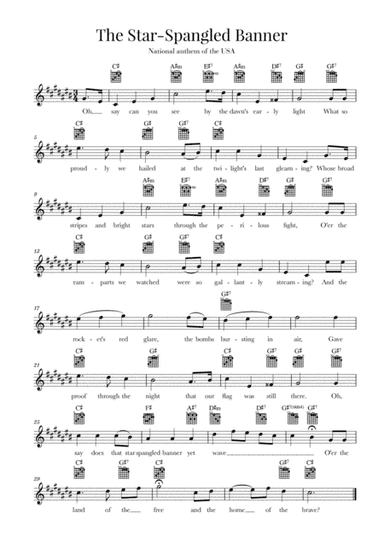The Star Spangled Banner (National Anthem of the USA) - Guitar - C-sharp Major (arr. Cadenza Editions)