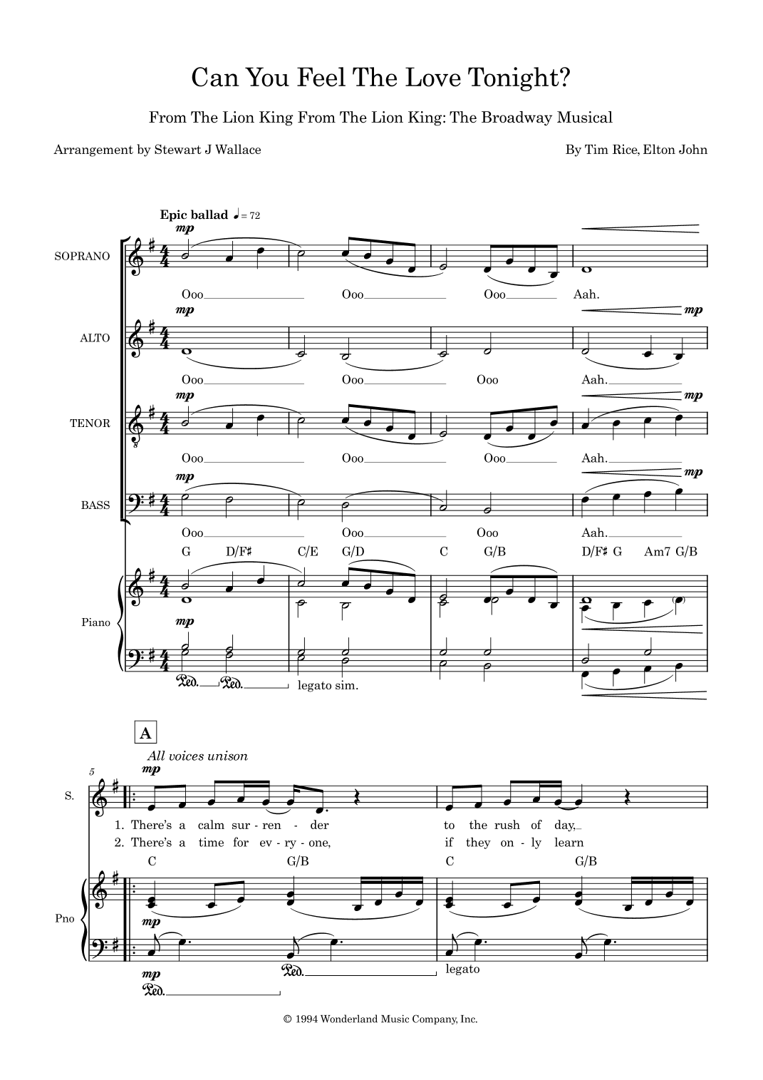 Can You Feel The Love Tonight (arr. Stewart J Wallace)