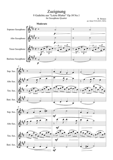 Zueignung (8 Lieder aus "Letzte Blätter" Op.10, No.1) for Saxophone Quartet (arr. Heita Yui)