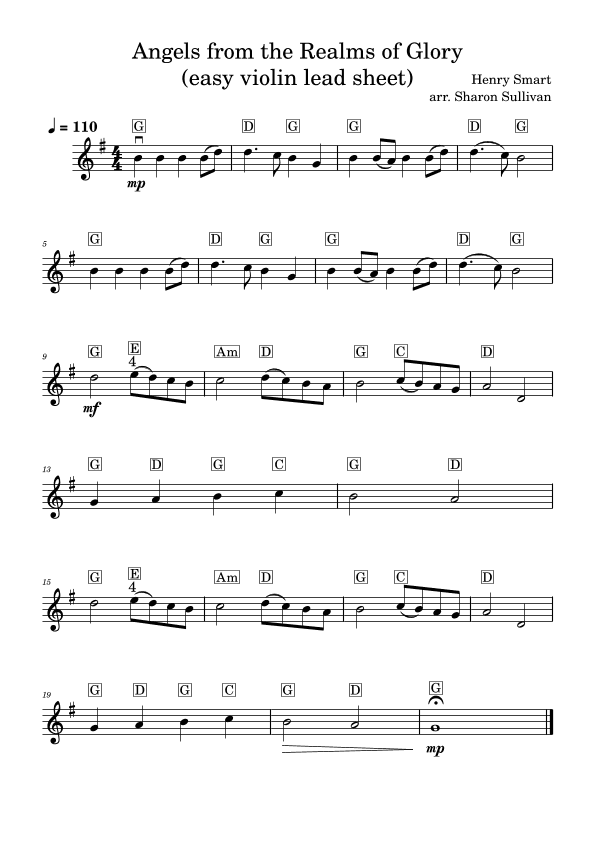 Angels from the Realms of Glory (easy violin lead sheet) (arr. Sharon Sullivan)