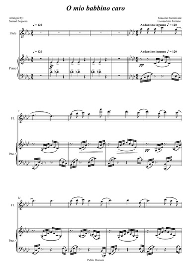 O mio babbino caro - for Flute and Piano accompaniment - orchestral play along (arr. Samuel Sequeira)