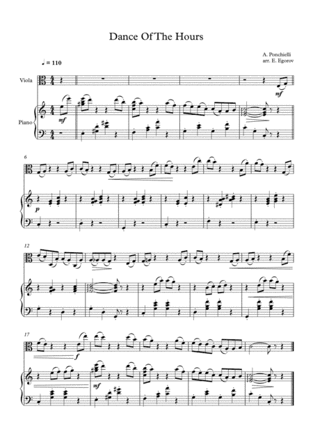 Dance Of The Hours, Amilcare Ponchielli, For Viola & Piano (arr. Eugene Egorov)