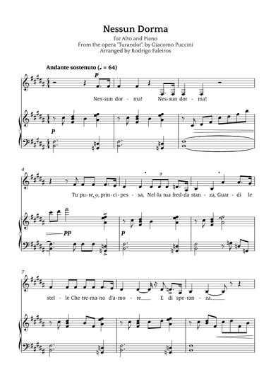 Nessun Dorma (for alto and piano) (arr. Rodrigo Faleiros)