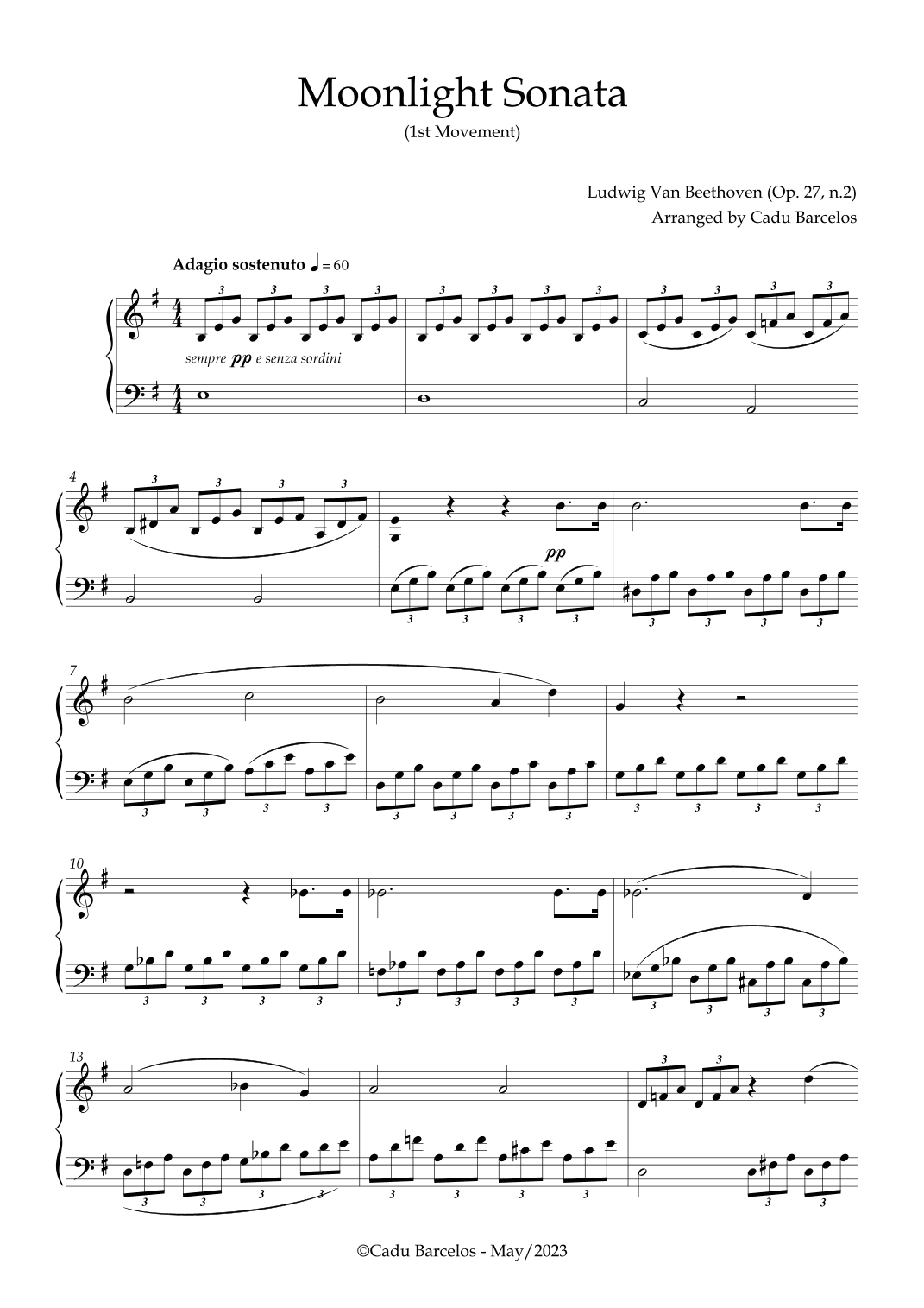 Moonlight Sonata (Beethoven) E minor - Piano (arr. Cadu Barcelos)