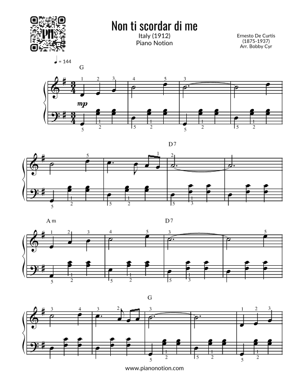 Non ti scordar di me - Ernesto De Curtis (Easy Piano) (arr. Bobby Cyr)