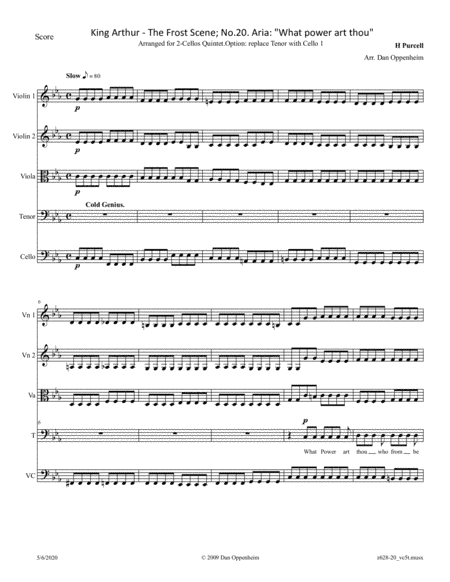 Purcell: King Arthur (Z628) - The Frost Scene; No.20. Aria: "What power art thou" arrange for2-Cello (arr. D Oppenheim)