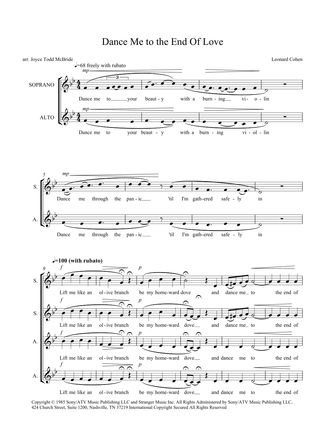 Dance Me To The End Of Love (arr. Joyce Todd McBride)