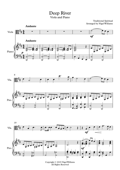 Deep River, for Viola and Piano (arr. Nigel Williams)