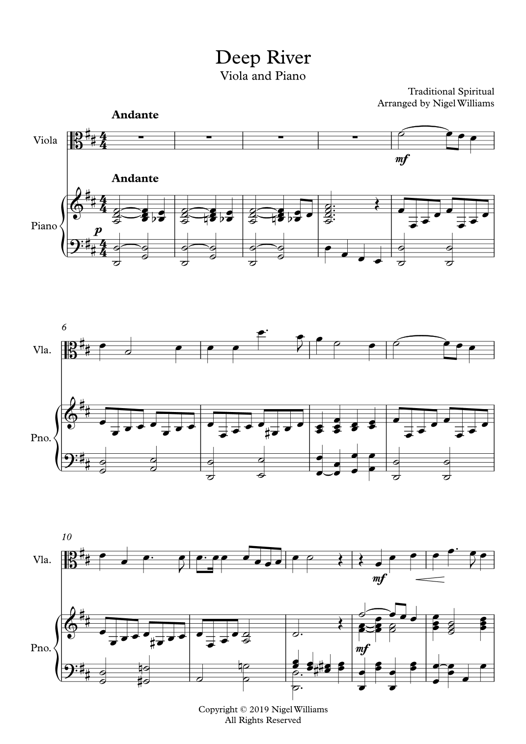 Deep River, for Viola and Piano (arr. Nigel Williams)