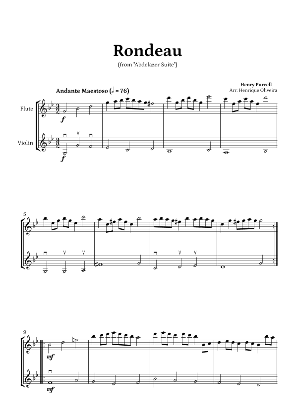 Rondeau from "Abdelazer Suite" by Henry Purcell - For Flute and Violin (G minor) (arr. Henrique Oliveira)
