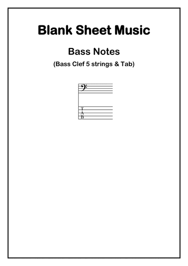 Blank Sheet Music Bass Notes (Bass Clef 5 strings & Tab)