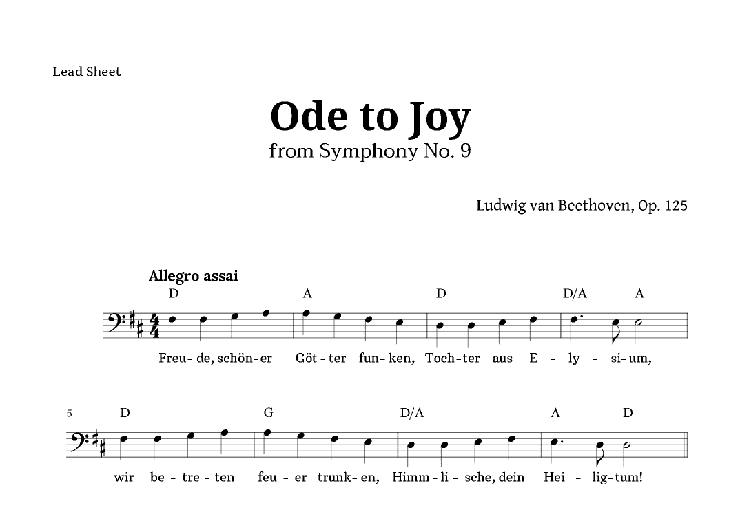 Ode to Joy by Beethoven Lead Sheet (Low Voice) (arr. Langanho)