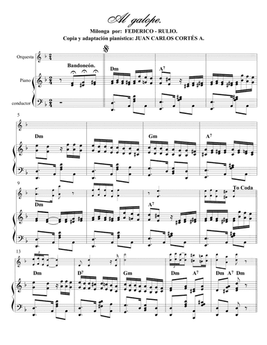Al galope - Milonga por Domingo Rulio y Leopoldo Federico (arr. Juan Carlos Cortés A.)
