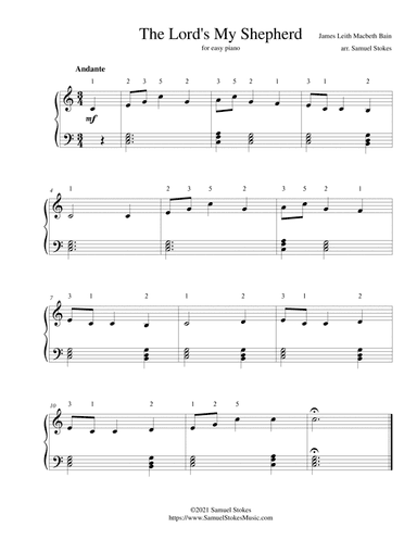 The Lord's My Shepherd (Brother James' Air) - for easy piano (arr. Samuel Stokes)